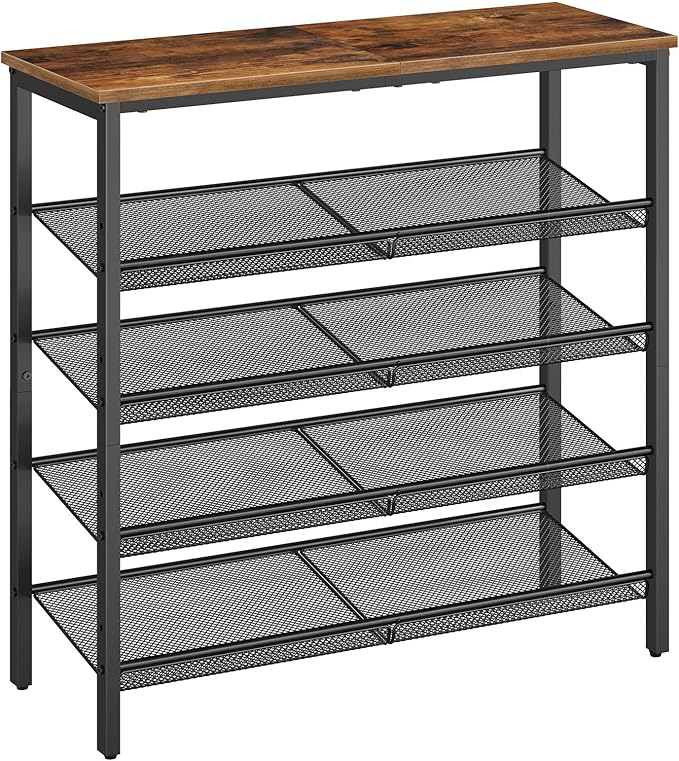 HOOBRO Shoe Rack, 5-Tier Shoe Organizer, Shoe Storage Rack for 16-20 Pairs, Adjustable Mesh Shelves, Shoe Storage Unit for Entryway, Metal Frame, Sturdy, Industrial, Rustic Brown EBF12XJ01