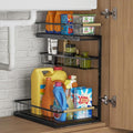 Kitchen Under Sink Storage Organiser - 1 Pack Metal Undersink Organisation for Cupboard - 3 Tier Pull Out Cabinet Drawers Black - Sliding Cleaning Shelf Organizer Solutions for Bathroom
