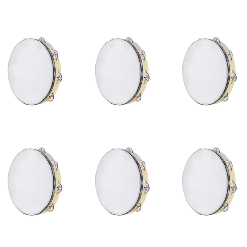 6X Tambourine for Adults 10 Inch Hand Held Drum Bell Metal Jingles Percussion Gift Musical Educational Instrument