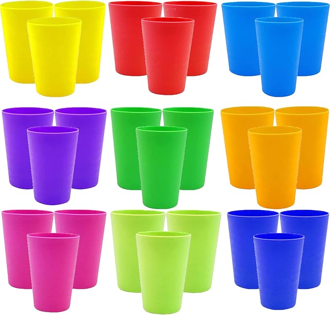 27Pcs Reusable Plastic Cups 260ml Small Plastic Drinking Cups Tumblers Set for Children Kids, Kitchen, Outdoor Parties, Picnics, BBQ’s, Travels(9 Colors)