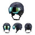 (NAVY, M) Ski Helmet With Ski Goggles, Snowboard Helmet And 2-in-1 Visor Goggles Set