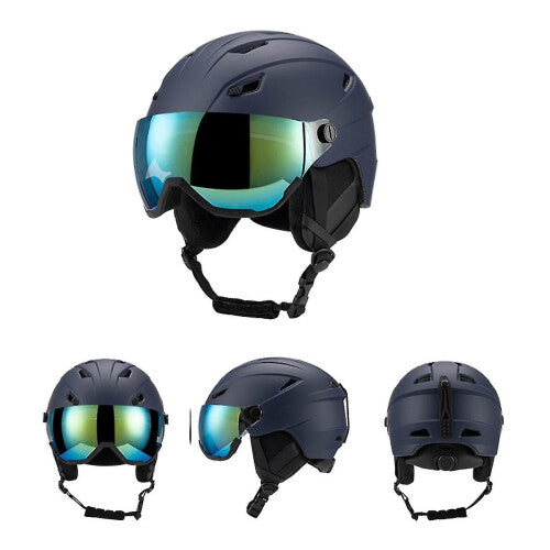 (NAVY, M) Ski Helmet With Ski Goggles, Snowboard Helmet And 2-in-1 Visor Goggles Set