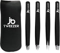 JustBlanks Professional Stainless Steel Precision Tweezers - Eyebrow, Ingrown Hair, Splinter, Blackhead & Tick Remover (Slant+Pointed+Classic+Pointed Slant) Pack of 4
