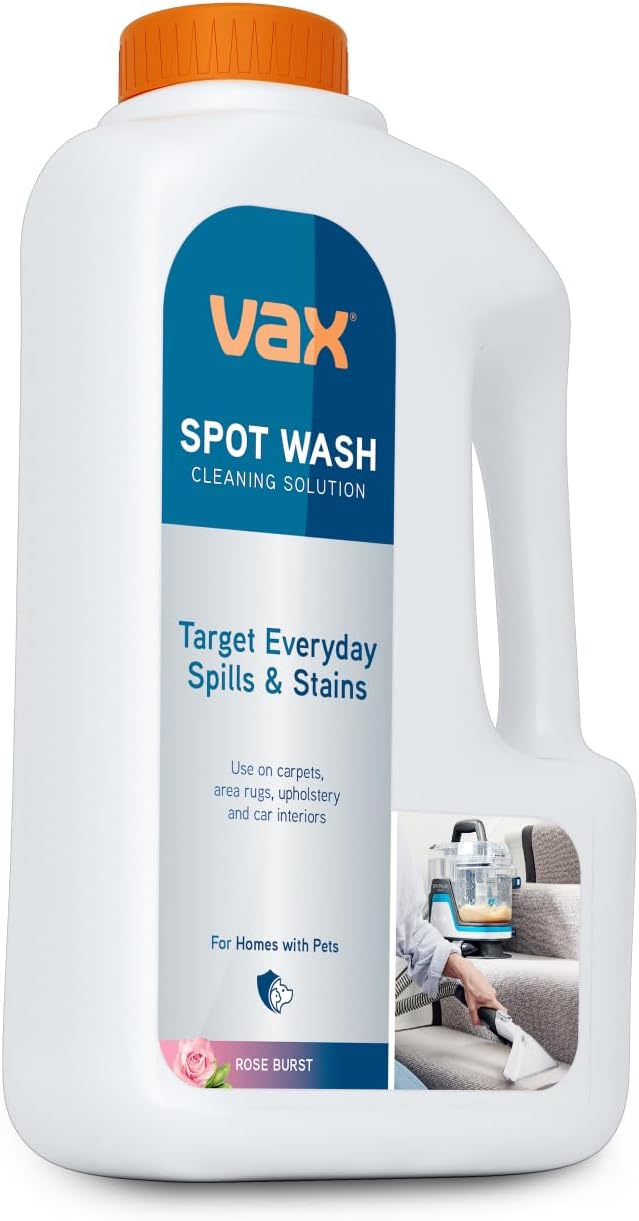 Vax SpotWash 1L Spot Cleaning Solution, Upholstery Carpet Stain Remover Shampoo, Rose Burst Scent, Neutralises Odours, ‎1-9-143091, White