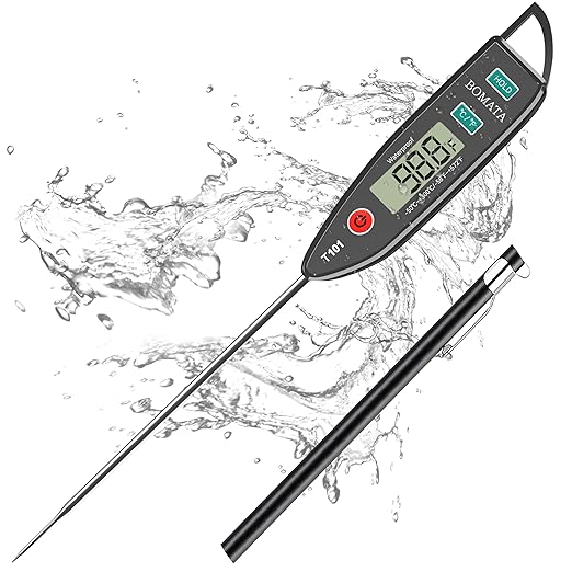 BOMATA Waterproof IPX7 Thermometer for Water, Liquid, Candle and Cooking. Instant Read Food Thermometer with Long Probe for Cooking, Meat, BBQ! T101 Black…