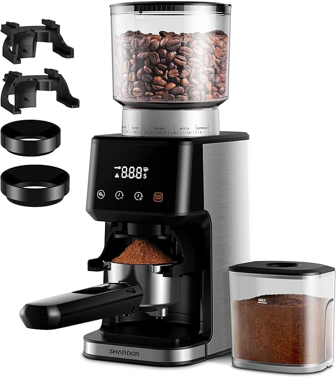 SHARDOR Conical Burr Coffee Grinder Electric for Espresso with Precision Electronic Timer, Touchscreen Adjustable Coffee Bean Grinder with 51 Precise Settings, Brushed Stainless Steel