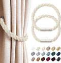 Pretty Jolly 2 Pack Strong Magnetic Curtain Tiebacks Modern Simple Style Drape Tie Backs Convenient Decorative Weave Rope Curtain Holdback for Thin or Thick Home & Office Window Drapery (Beige)