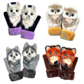 (Fox White, Adult) Kids Cartoon Animal Plush Gloves Adults Winter Warm Knitted Gloves E