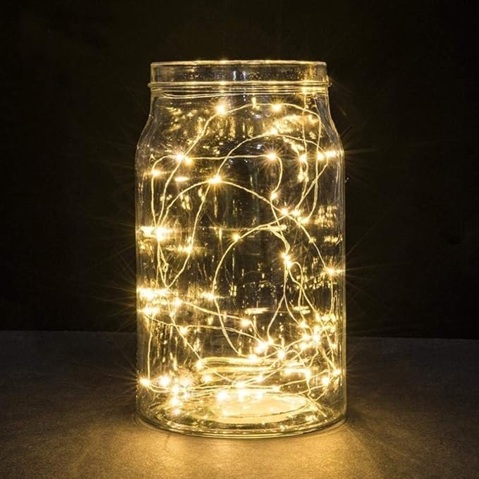 2 Pack Battery Operated 2M 20 LED Silver Wire Fairy String Lights Firefly Lights DIY Decoration for Bedroom Jars Christmas Wedding Party Festival Indoor Outdoor Camping (Warm White, 2m 2pack)[Energy Class E]