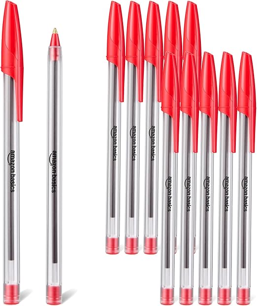 Amazon Basics Ballpoint Pens, 1.0mm, Red, 12 Pack