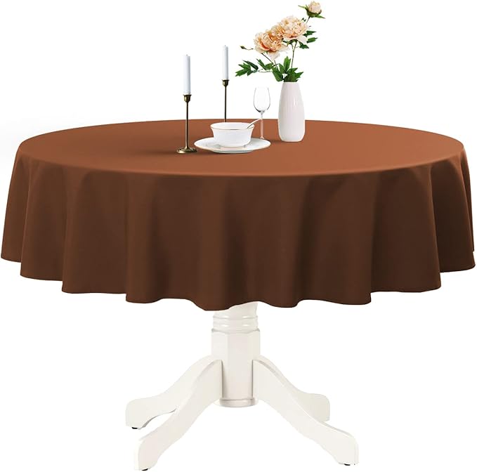 Romanstile Round Waterproof Tablecloth, Stain Resistant Washable Table Cloths Wrinkle Free Polyester Table Covers for Kitchen Dining Party Wedding Indoor and Outdoor - Brown, 70 Inch