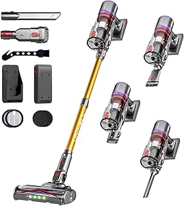 UNINELL HOME Cordless Rechargeable Vacuum Cleaner with Wall Mount Charging, 48Kpa 550W 65Mins for Home, Anti-Tangle Stick Vacuum Self-Standing for Pet Hair/Carpet