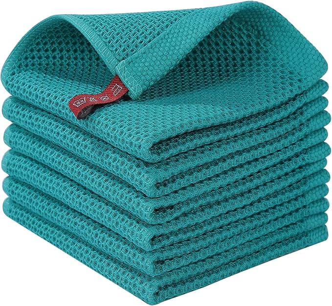 100% Cotton Kitchen Cleaning Cloths, Highly Absorbent Soft Dish Cloths, Quick Drying Kitchen Accessories for Washing Up, Pack of 6, 30 x 30 cm, Green