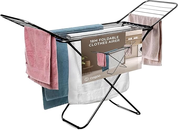 CUQOO Foldable Clothes Airer – Heavy Duty Indoor & Outdoor Clothes Drying Rack with 22 Bars, Winged Laundry Airer Folding Clothes Horse for Washing, Compact Foldable Laundry Dryer Stand