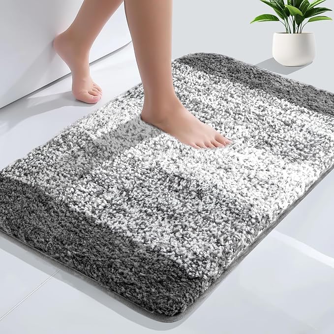 AUAUY Microfiber Fluffy Shaggy Bath Mat, Non-Slip Washable Bathroom Mat, Extra Soft and Absorbent Foot Mats for Bathroom Floor, Tub, Shower, 2.5cm Super Thick Bath Rug and Pet Rug, 40 x 60 cm Gradient
