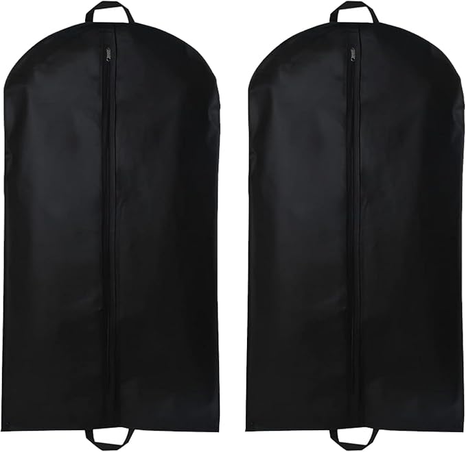 2 PCS Black Suit Bag for Man 60x120cm, Dust Cover, Carrier, Storage Bag for Coats, Tuxedo - Reusable Full Zipper Garment Bag for Travel or Home