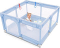 Kidoola Baby Playpen with Padded Frame & Mesh Walls, Balls & Pull Rings Included, for Indoor & Outdoor Use, Toddler Fence - Breathable Mesh, Extra Large Play Yard for Babies (127x127x65cm) (Blue)