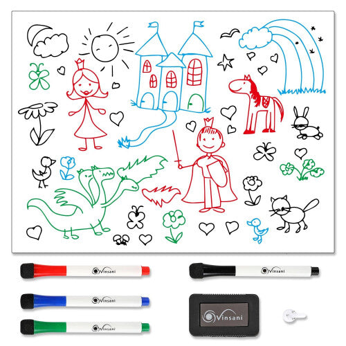 Vinsani Magnetic Whiteboard 60 x 90cm with 4 Dry-Wipe Pens & Eraser | Premium Gloss Finish | Code 144