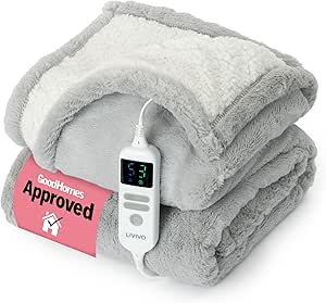 LIVIVO Premium Electric Heated Blanket 130x160cm - Soft Faux Fur & Sherpa Electric Throw with 10 Heat Levels, 9-Hour Timer, Auto Shut-Off & Overheat Protection, Machine Washable Winter Blanket - Grey