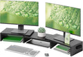 BONTEC Dual Wooden Monitor Stand with Groove, Adjustable Length and Angle for Portable Monitor and Desktop PC Monitor
