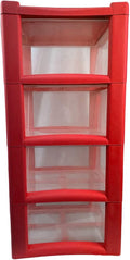 4 Drawer Large Plastic Storage Drawer Tower Perfect for Schools, Offices and Children's Toys Storage Solution (Red)