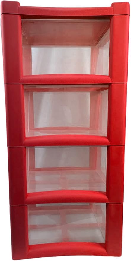 4 Drawer Large Plastic Storage Drawer Tower Perfect for Schools, Offices and Children's Toys Storage Solution (Red)
