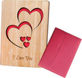 Valentines Day Card - Wooden Laser-Cut Double Heart Greeting Card Printed with I love you, Perfect for Students, Adults, Kids as Romantic Gift for Him or Her