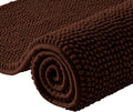 Moonlight Bedding Bath Mat Non Slip Anti Mould - Chenille Shower Mat Brown 40 x 60 cm Super Absorbent Bathroom Mat Machine Washable Extra Soft Fluffy Bathmat