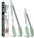 Hotec Premium Stainless Steel Locking Kitchen Tongs with Silicon Tips, Set of 2-9" and 12" Light Green