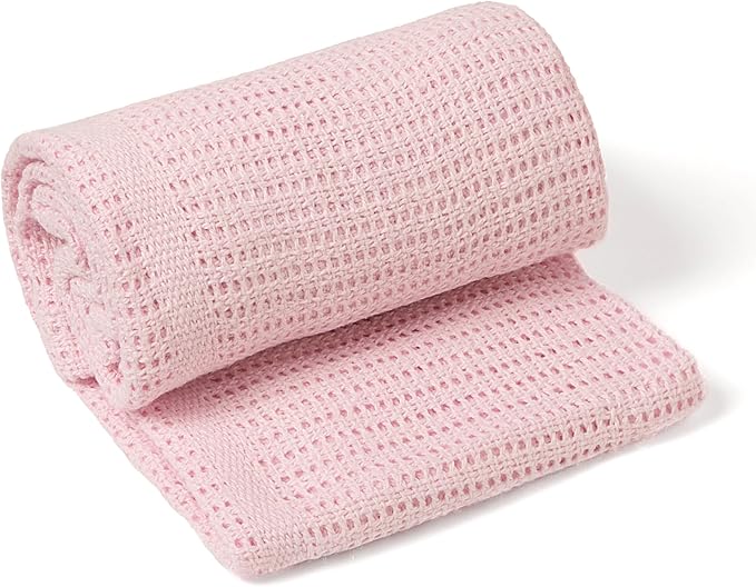 Clair de Lune Soft Cotton Cellular Shawl Baby Pram Blanket Pink 70 x 90 cm