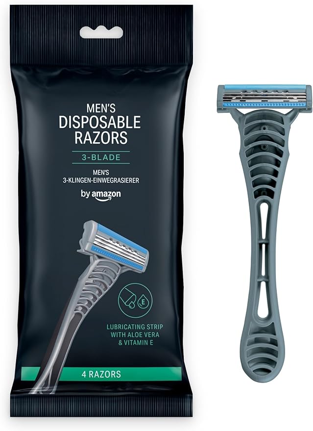 by Amazon 3-Blade Disposable Razors Men Black 4 1 Pack