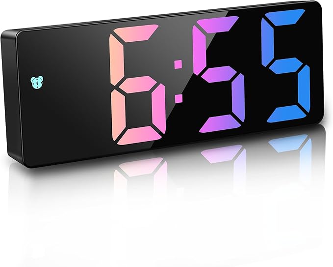 JQGO Alarm Clock Digital Battery Powered, LED Travel Alarm Clocks Beside Mains Powered Non Ticking with Snooze Temperature Date Time Brightness Adjustable for Kids Adults (Colorful2)