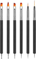 6pcs Doubel Ended Nail Art Brushes, Point Drill Drawing Painting Tools Set for DIY Nail Art Designs, Gel Polish Nail Designs Nail Carving French Nails (Black)