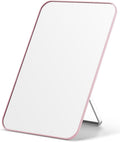 OMIRO Desk Makeup Mirror, 20 x 14cm Table Mirror with Foldable Stand and Hanging Hole for Shaving and Travelling, Pink
