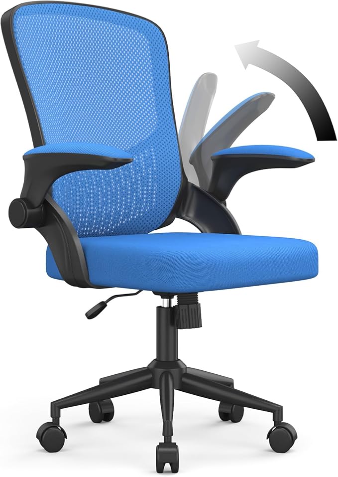 naspaluro Computer Desk Chair, Ergonomic Office Chairs with Flip-up Armrests, Mid-Back Mesh Chair with Lumbar Support, Home Office Chair-Blue Chair