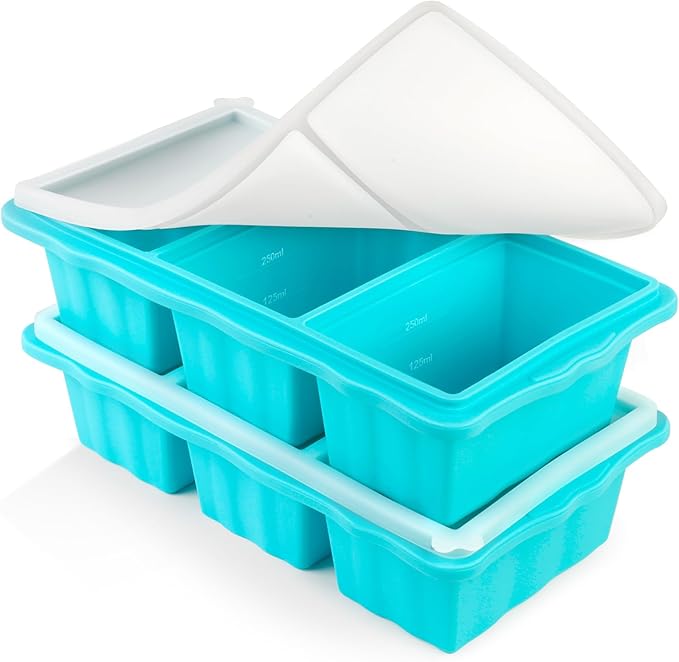 Homagical 2 Pack Silicone Freezer Tray for Soup Ice Cubes,1-Cup Soup Freezer Molds with Lid for Meal Prep, Makes 6 1-Cup Soup Portion Freeze Trays for Storing 250mL/125mL Broth, Leftovers and Sauce