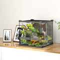 (M) PawHut Glass Terrarium, Reptile Vivarium with Stone Background, Black