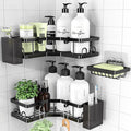 Corner Shower Caddy 3 Pack,Bathroom Storage No Drilling,shower storage with Soap Holder&Hooks&Toothpaste Holders,Bathroom or Kitchen,Rustproof Stainless Steel suction bathroom accessories,Black