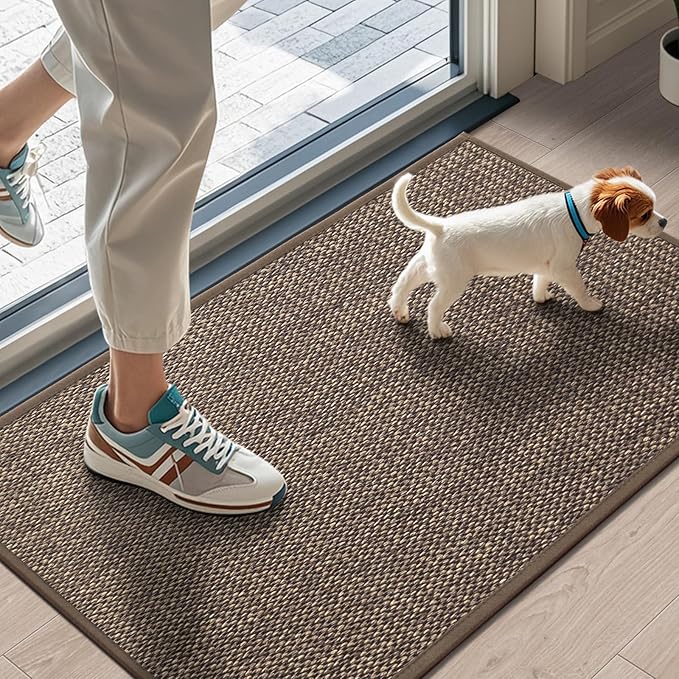 LEKEEPGO Door Mat Indoor 43 x 75 cm, Non-Slip Doormat, Washable Dirt Trapper Mat, Thin Door Mat, Absorbent Entrance Rug, Clean Mat, Entrance Mat for Indoor, Brown