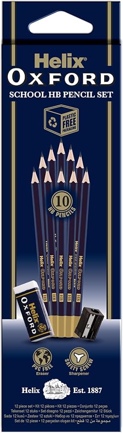 Helix Oxford X10 HB Pencils with Plastic Sharpener and Eraser