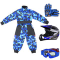 (Blue, S) ZORAX X19 Kids Motocross MX Helmet Motorbike Camo Suit Karting Gloves Goggles