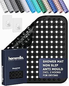 homerella® Shower Mat Non Slip Anti Mould 53 x 53 cm, INCL. Hooks for Drying, Bath Mat Non Slip Anti Mould, Shower Mats for Inside Shower, BPA-Free and Machine Washable for Children and Elderly