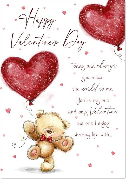doodlecards Valentine's Day Card Teddy and Balloon,Standard A5