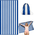 Victoper Microfiber Beach Towel Oversized Quick Fast Dry Sand Free Soft Compact Lightweight Beach Towels for Adults Suitable for Pool Swim Beach Yoga Camping Gym 63x35 Inch Carry Bag Blue Stripes