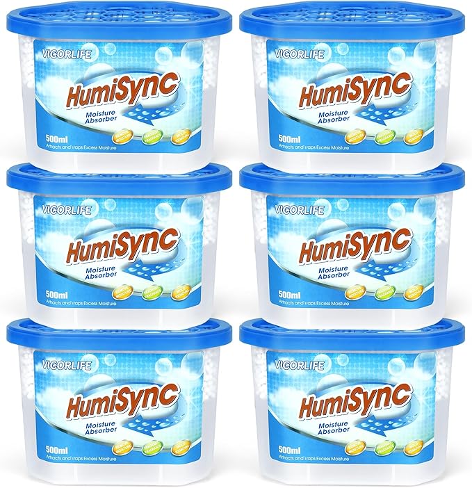 Moisture Absorbers 6 Pack, 500g Portable Humidity Absorber Boxes, Dehumidifiers for Bathroom (Fragrance Free), Attracts Extra Moisture from Bathroom, Kitchen & Wardrobe, Convenient and Effective,Blue