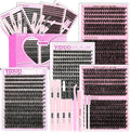 4 Styles Lash Clusters Kit 60D+80D+100D+150D Fluffy Clusters Lashes Extensions Kit with 2 Bond and Seal 10-18mm Wispy D Curly Full DIY Individual Eyelash Extensions Kit DIY at Home Easily