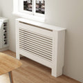 (Horizontal, Medium 111x19x92cm) 92cm Tall Radiator Cover Modern Cabinet MDF Slats Wood Grill