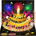 3D Pop Up Birthday Card with Lights and Sound, Blow Out LED Candle with Sensor, Singing Musical Greeting Card for Men, Women, Kids