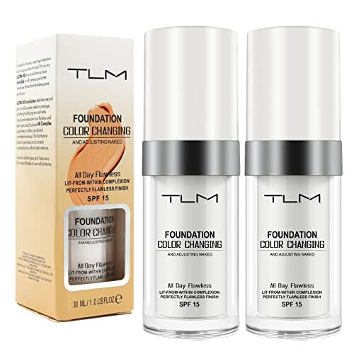 2 Pack TLM Color Changing Foundation For Aging Skin,Liquid Makeup Base Nude Face Cover Concealer Cream, Warm Skin Tone Moisturizing Cover, 30 mL