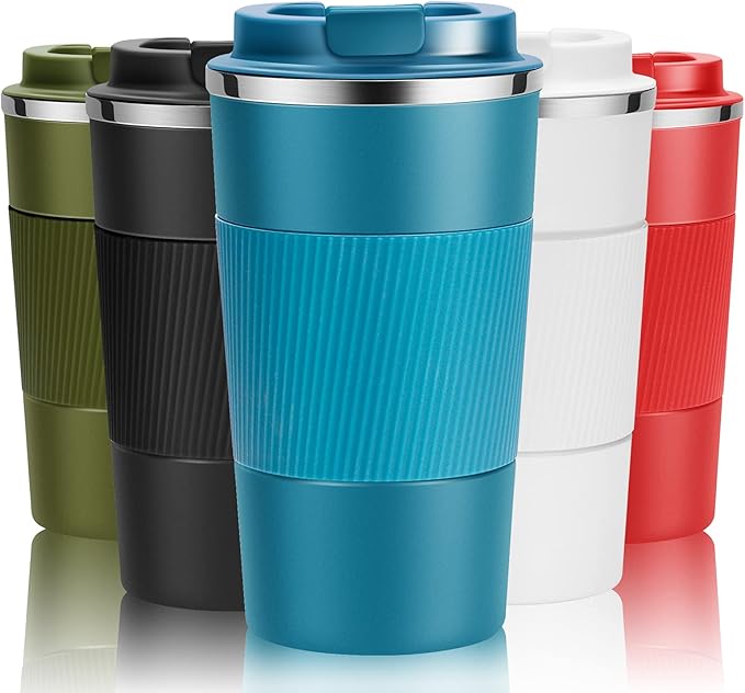 YINJOYI Travel Mug Reusable Coffee Cups Thermal Insulated Vacuum Insulation Smoothie Cup Stainless Steel Bottle for Hot Cold Drinks with Lid (Blue, 510ml)